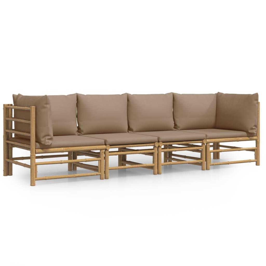 4 Piece Patio Lounge Set with Taupe Cushions Bamboo at Set Shop and Smile