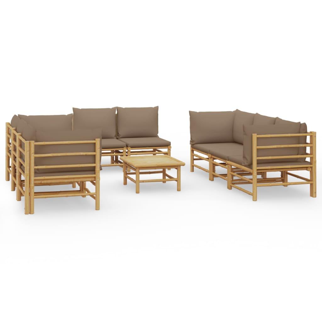 9 Piece Patio Lounge Set with Taupe Cushions Bamboo at Set Shop and Smile