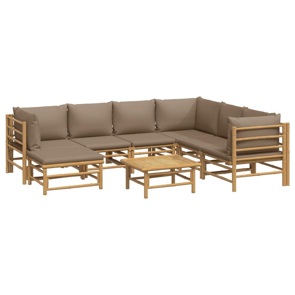 8 Piece Patio Lounge Set with Taupe Cushions Bamboo at Set Shop and Smile
