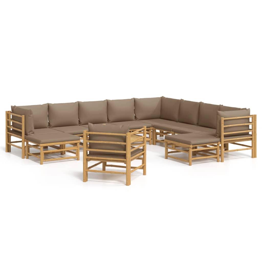 12 Piece Patio Lounge Set with Taupe Cushions Bamboo at Set Shop and Smile