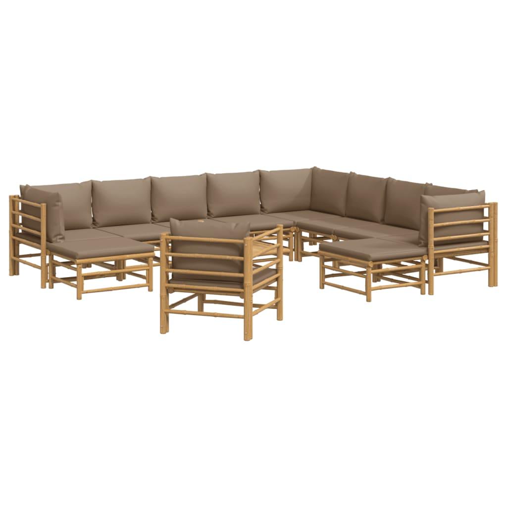 12 Piece Patio Lounge Set with Taupe Cushions Bamboo at Set Shop and Smile