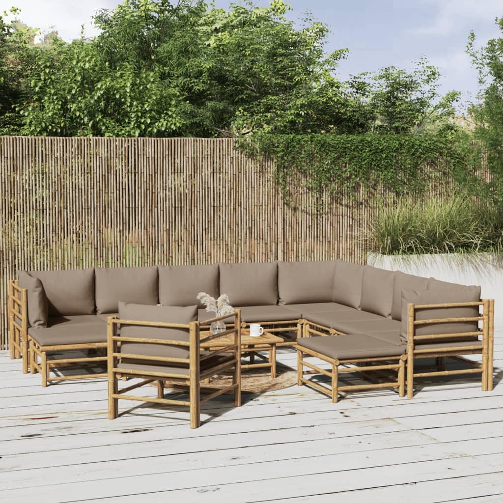 12 Piece Patio Lounge Set with Taupe Cushions Bamboo at Set Shop and Smile