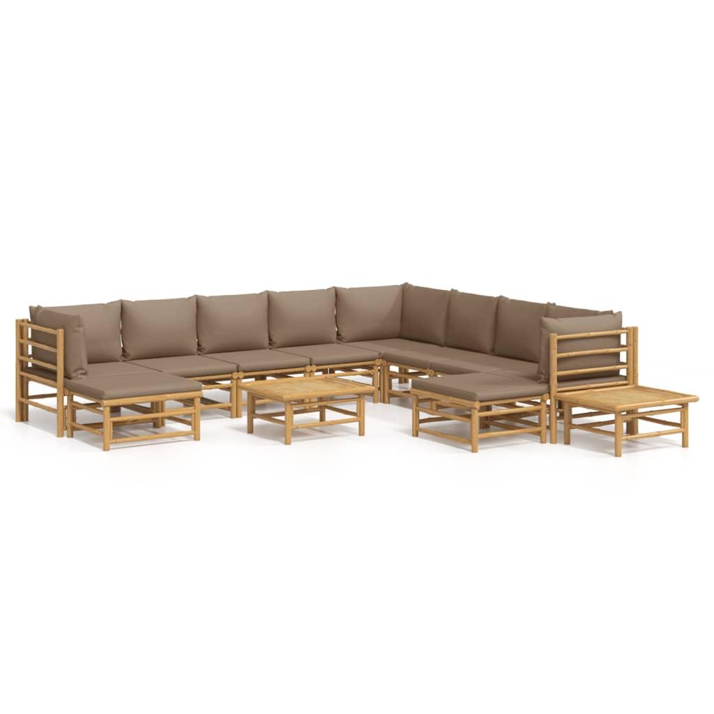 12 Piece Patio Lounge Set with Taupe Cushions Bamboo at Set Shop and Smile