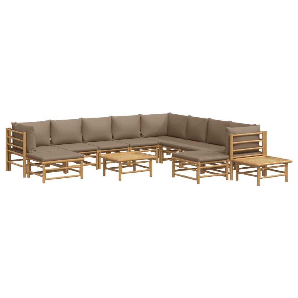 12 Piece Patio Lounge Set with Taupe Cushions Bamboo at Set Shop and Smile