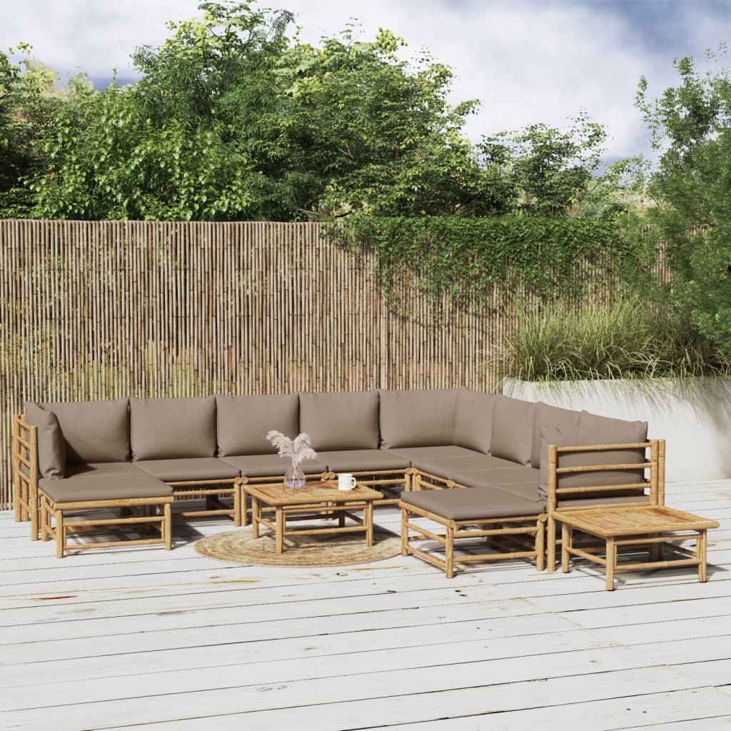 12 Piece Patio Lounge Set with Taupe Cushions Bamboo at Set Shop and Smile