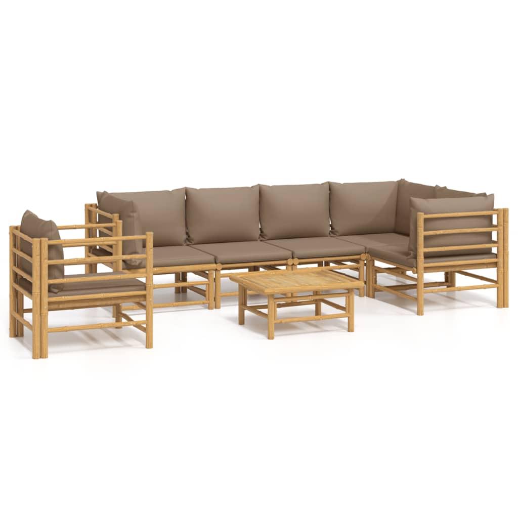 7 Piece Patio Lounge Set with Taupe Cushions Bamboo at Set Shop and Smile