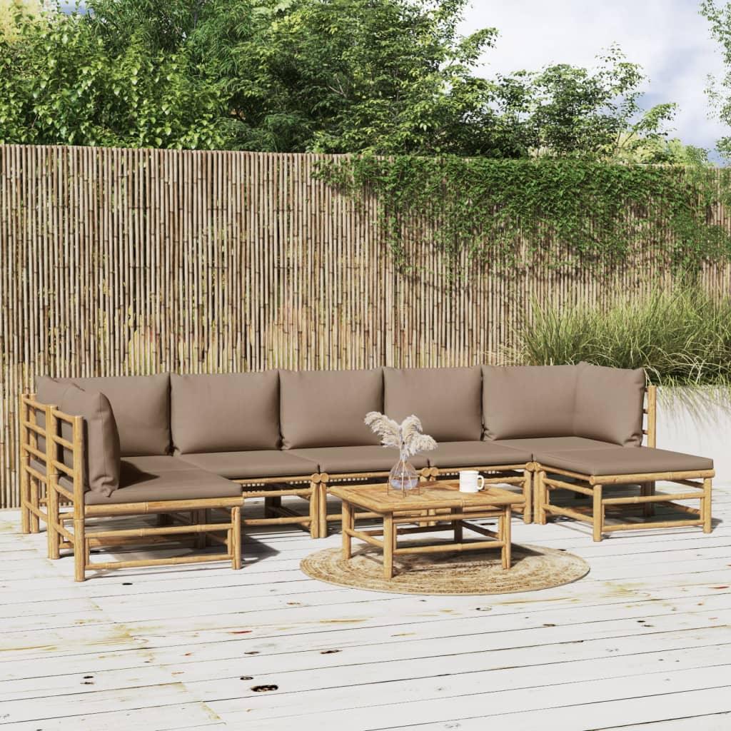 8 Piece Patio Lounge Set with Taupe Cushions Bamboo at Set Shop and Smile