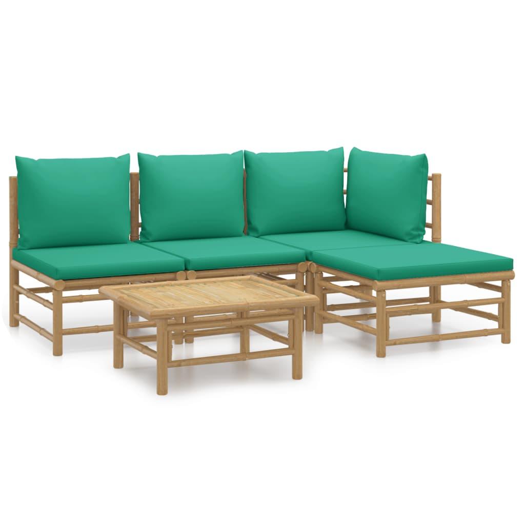 5 Piece Patio Lounge Set with Green Cushions Bamboo at Set Shop and Smile