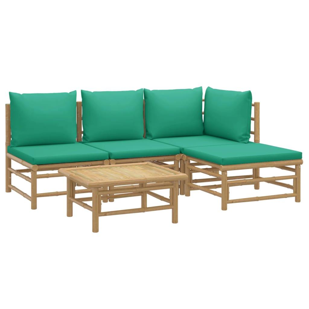 5 Piece Patio Lounge Set with Green Cushions Bamboo at Set Shop and Smile