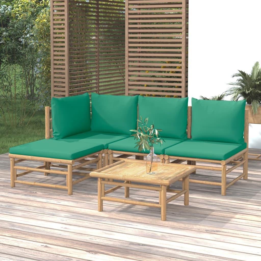 5 Piece Patio Lounge Set with Green Cushions Bamboo at Set Shop and Smile