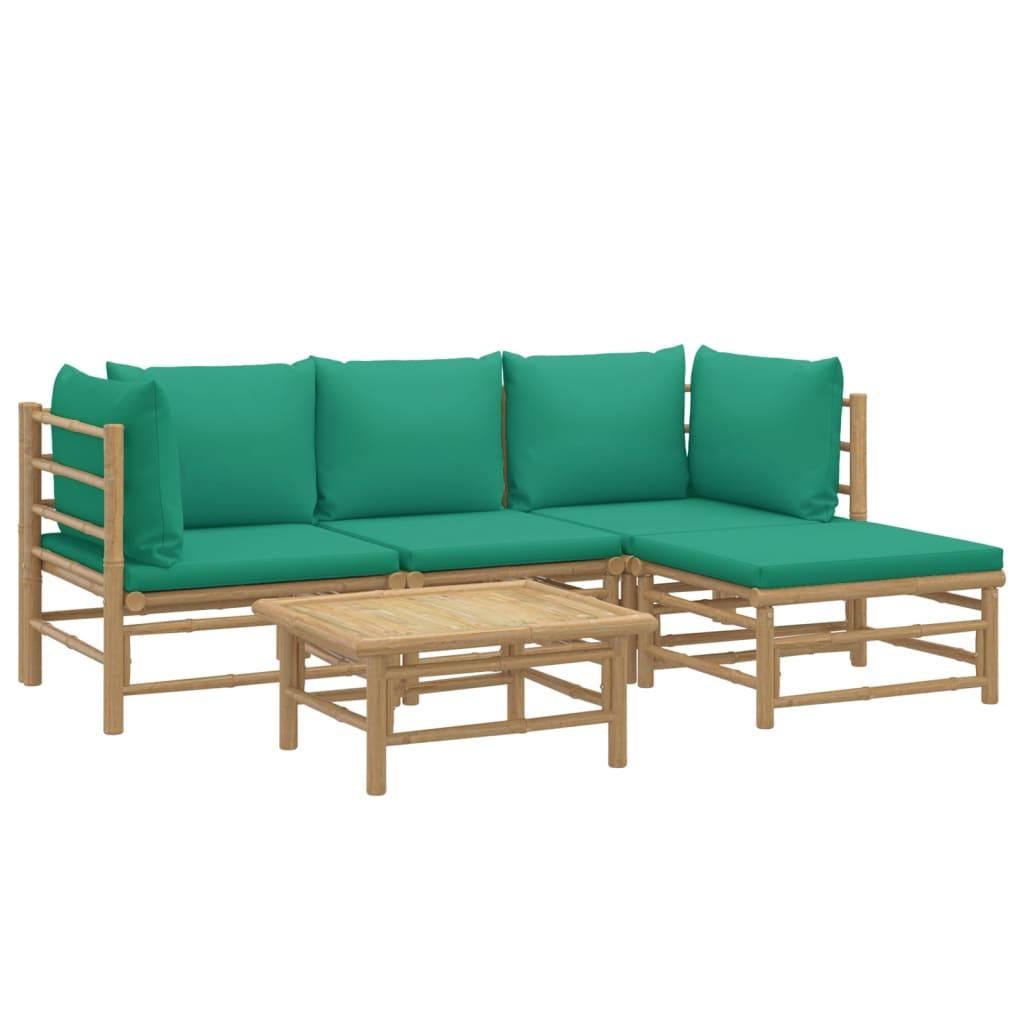 5 Piece Patio Lounge Set with Green Cushions Bamboo at Set Shop and Smile