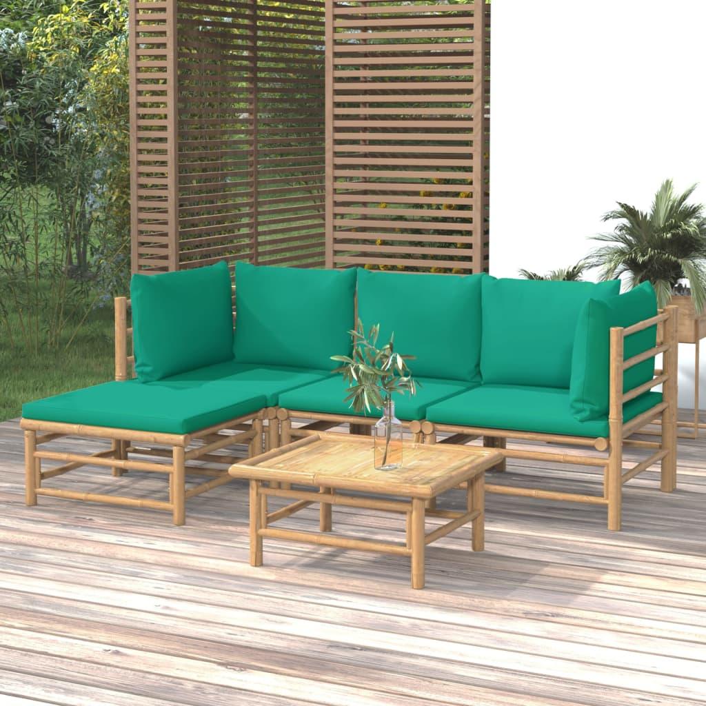 5 Piece Patio Lounge Set with Green Cushions Bamboo at Set Shop and Smile