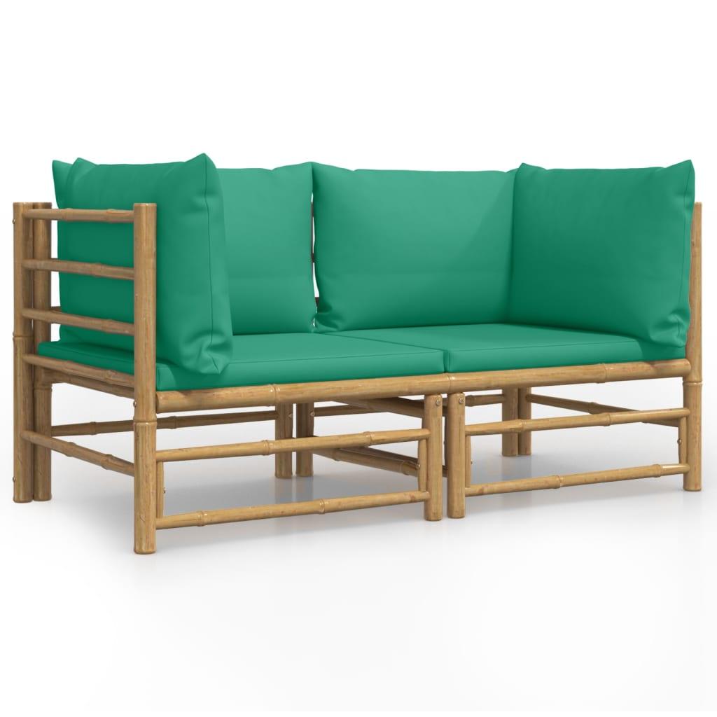 Patio Corner Sofas with Green Cushions 2 pcs Bamboo at Set Shop and Smile
