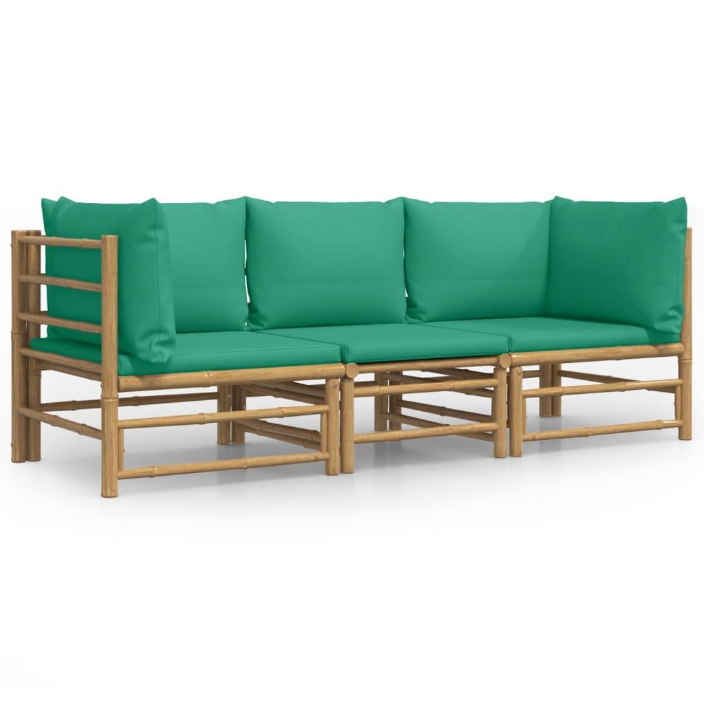 3 Piece Patio Lounge Set with Green Cushions Bamboo at Set Shop and Smile