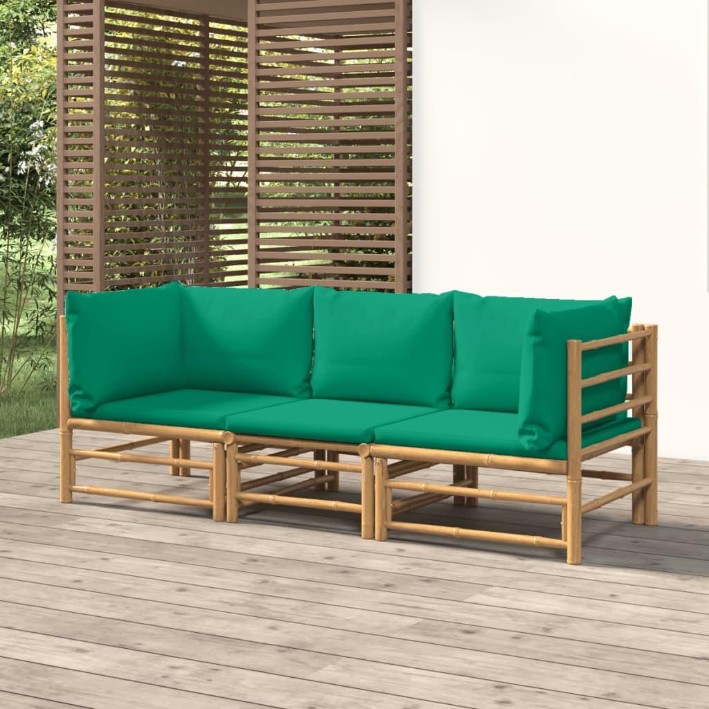 3 Piece Patio Lounge Set with Green Cushions Bamboo at Set Shop and Smile