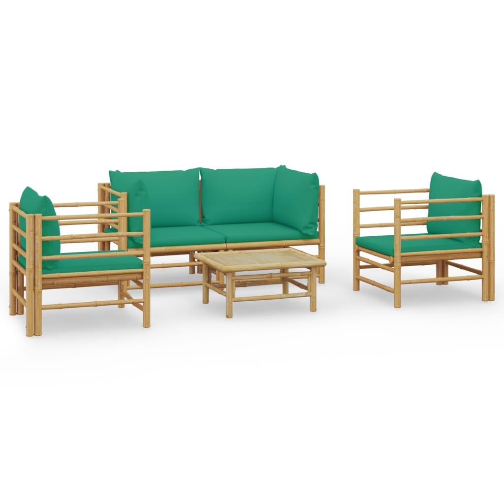 5 Piece Patio Lounge Set with Green Cushions Bamboo at Set Shop and Smile