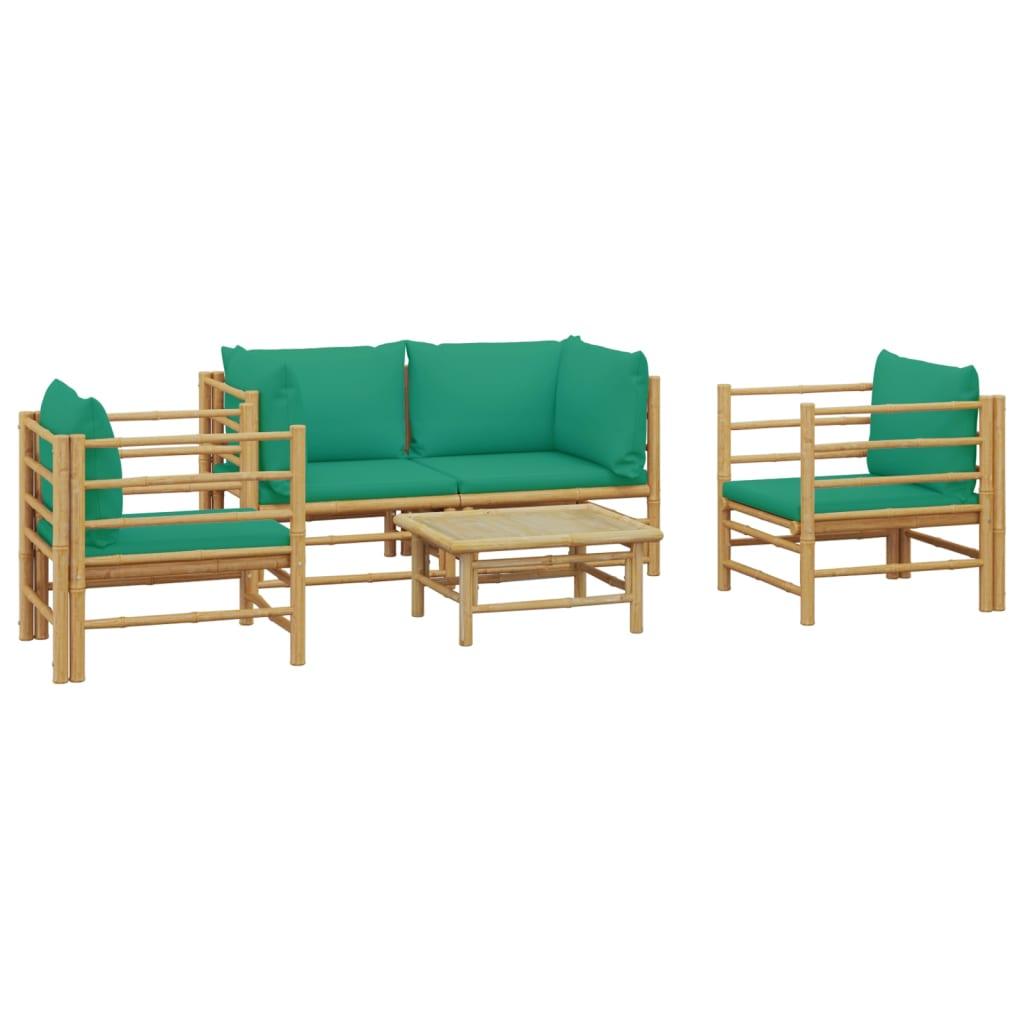 5 Piece Patio Lounge Set with Green Cushions Bamboo at Set Shop and Smile