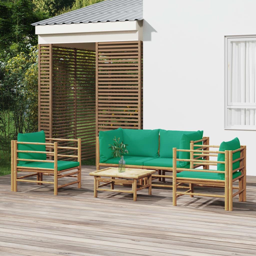 5 Piece Patio Lounge Set with Green Cushions Bamboo at Set Shop and Smile