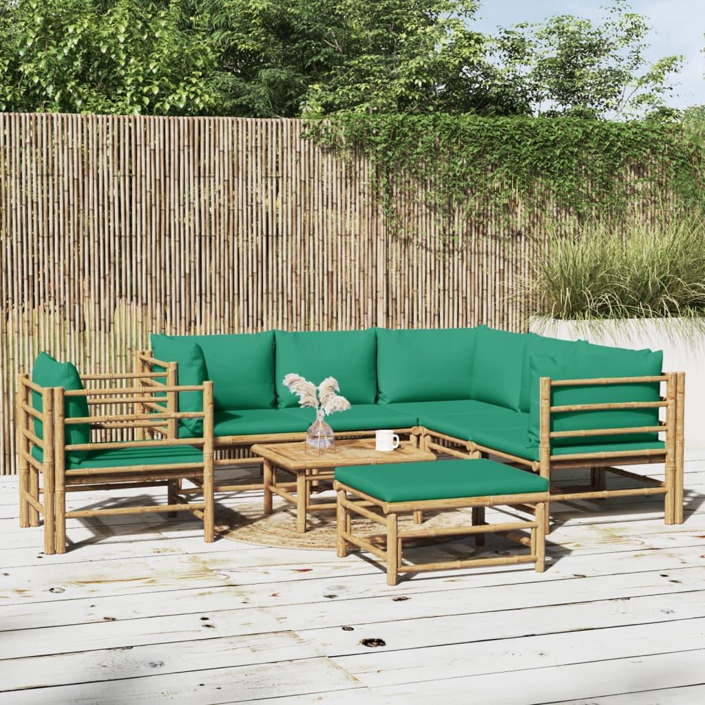 8 Piece Patio Lounge Set with Green Cushions Bamboo at Set Shop and Smile