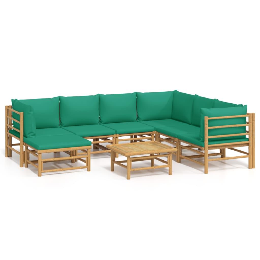 8 Piece Patio Lounge Set with Green Cushions Bamboo at Set Shop and Smile