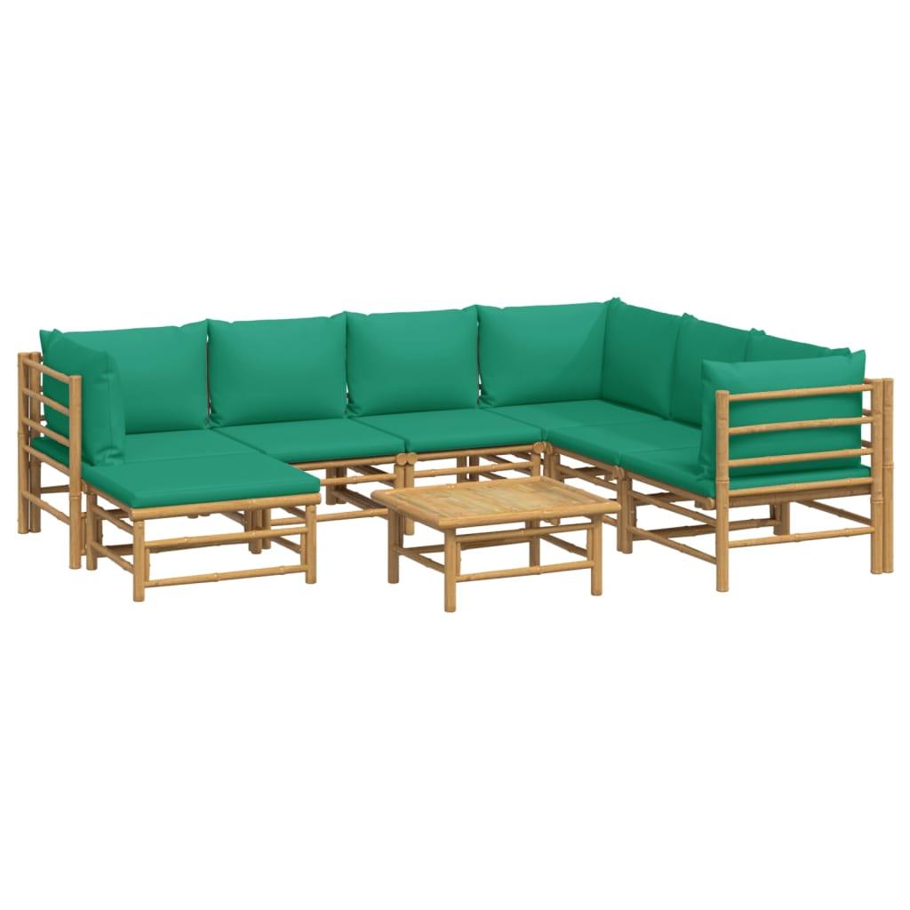 8 Piece Patio Lounge Set with Green Cushions Bamboo at Set Shop and Smile