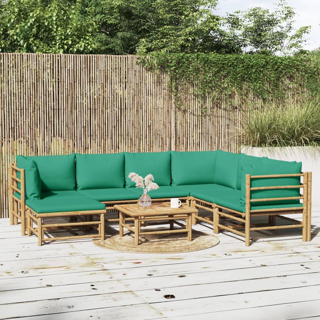 8 Piece Patio Lounge Set with Green Cushions Bamboo at Set Shop and Smile