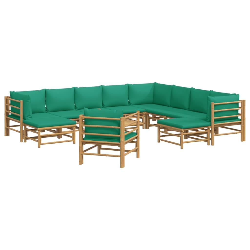 12 Piece Patio Lounge Set with Green Cushions Bamboo at Set Shop and Smile