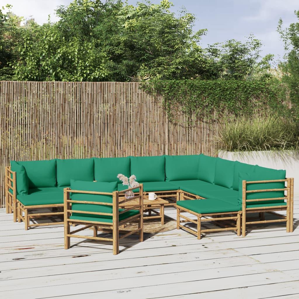 12 Piece Patio Lounge Set with Green Cushions Bamboo at Set Shop and Smile