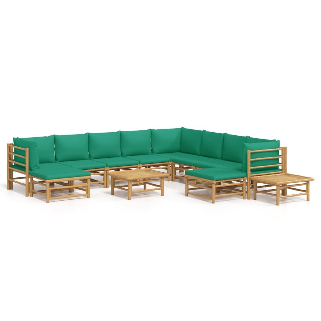 12 Piece Patio Lounge Set with Green Cushions Bamboo at Set Shop and Smile