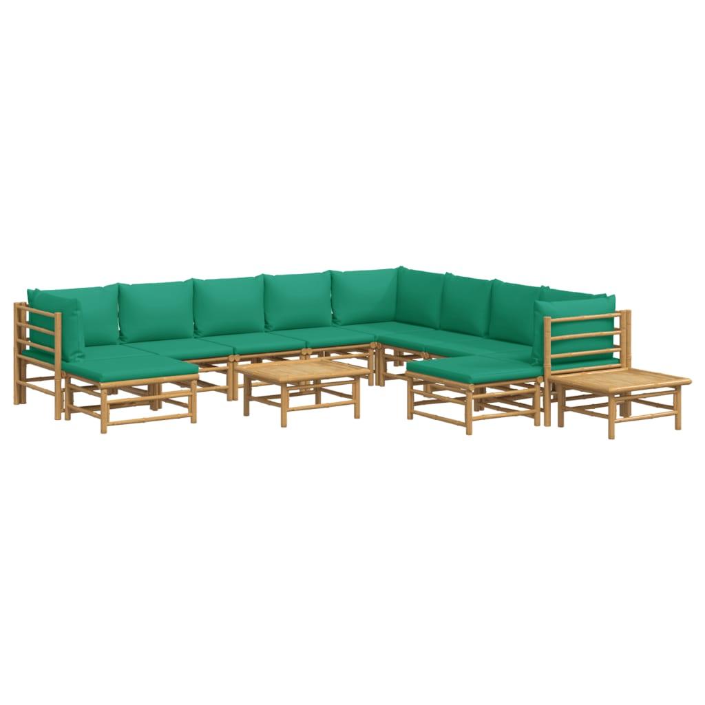 12 Piece Patio Lounge Set with Green Cushions Bamboo at Set Shop and Smile