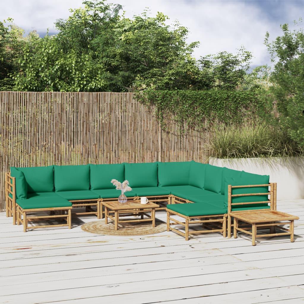 12 Piece Patio Lounge Set with Green Cushions Bamboo at Set Shop and Smile