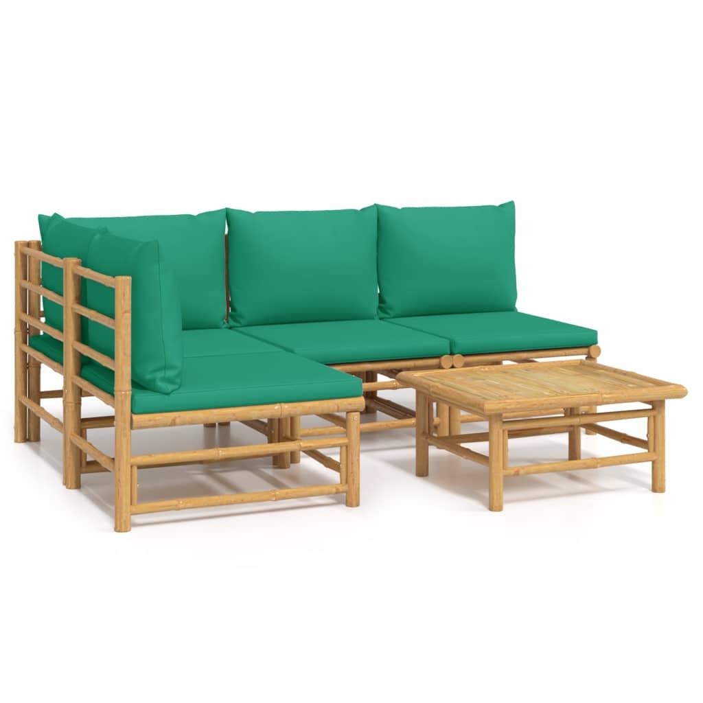 5 Piece Patio Lounge Set with Green Cushions Bamboo at Set Shop and Smile