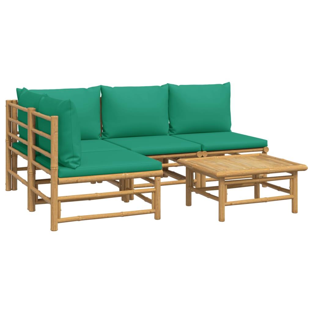 5 Piece Patio Lounge Set with Green Cushions Bamboo at Set Shop and Smile