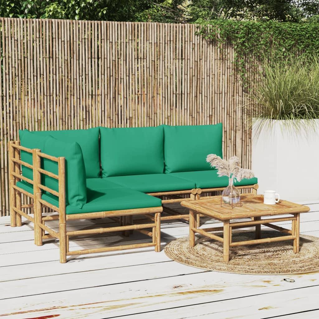 5 Piece Patio Lounge Set with Green Cushions Bamboo at Set Shop and Smile