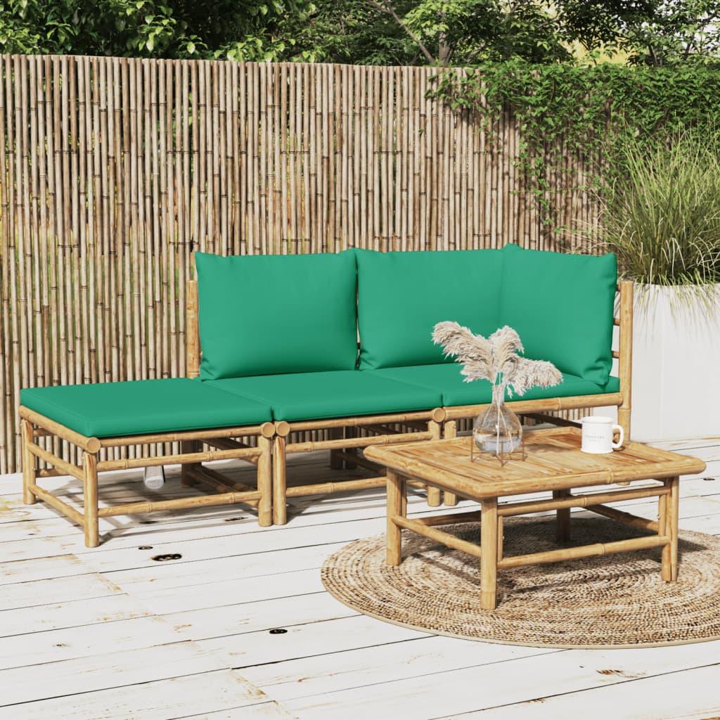 3 Piece Patio Lounge Set with Green Cushions Bamboo at Set Shop and Smile