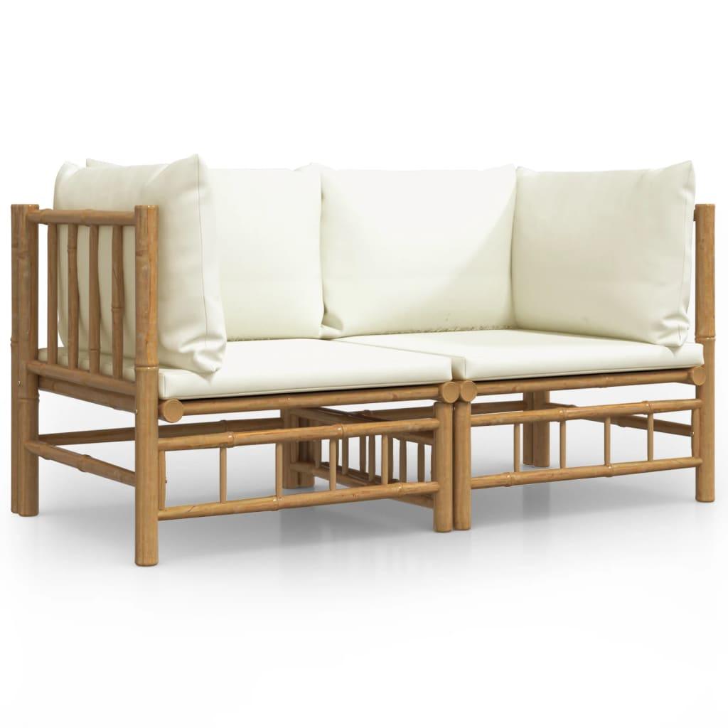 Patio Corner Sofas with Cream White Cushions 2 pcs Bamboo at Set Shop and Smile