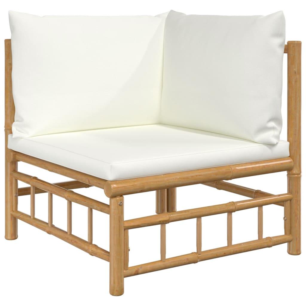Patio Corner Sofas with Cream White Cushions 2 pcs Bamboo at Set Shop and Smile