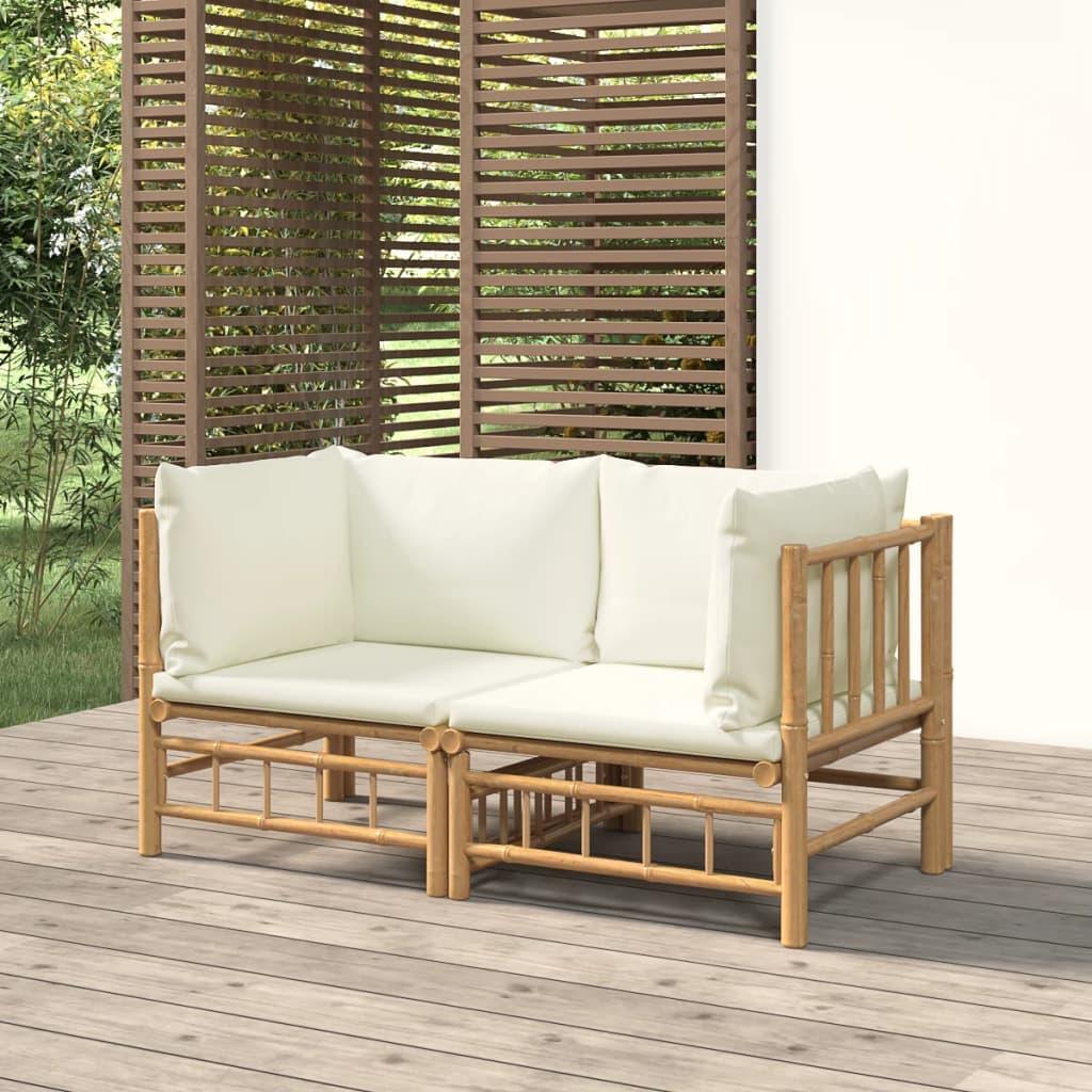 Patio Corner Sofas with Cream White Cushions 2 pcs Bamboo at Set Shop and Smile