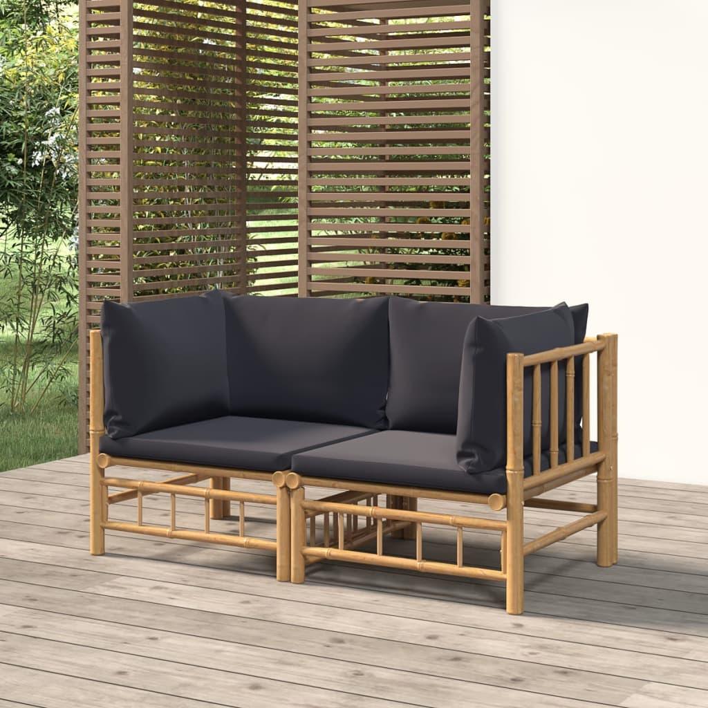 Patio Corner Sofas with Dark Gray Cushions 2 pcs Bamboo at Set Shop and Smile