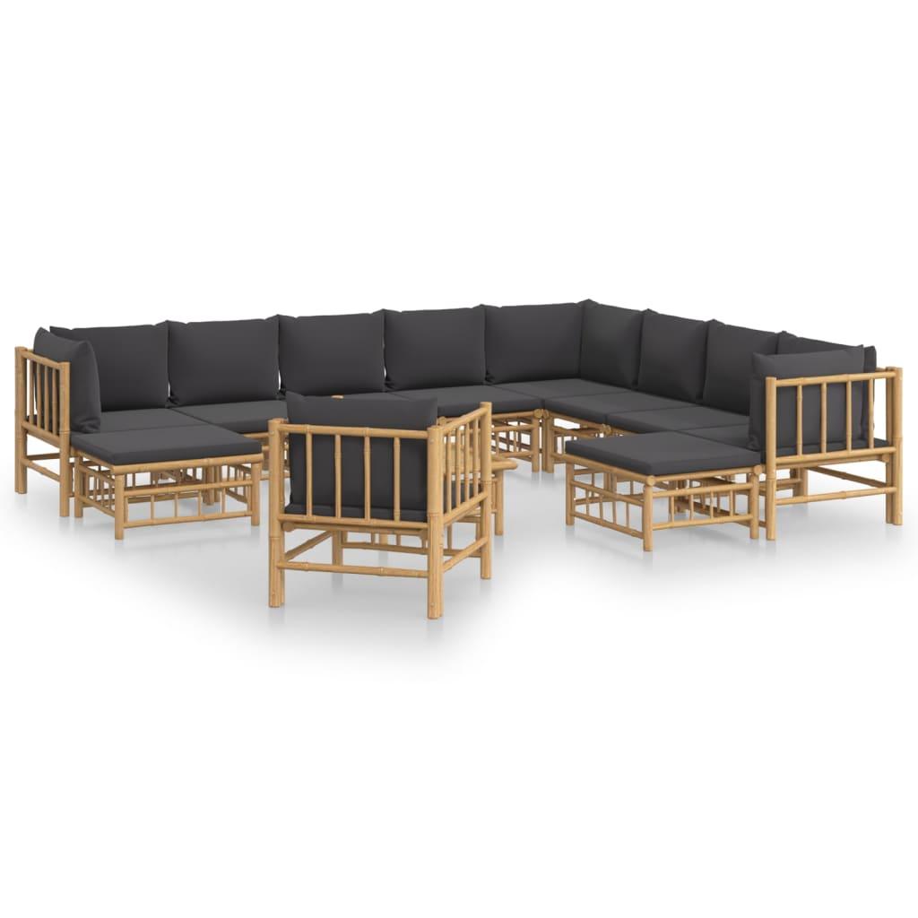 12 Piece Patio Lounge Set with Dark Gray Cushions Bamboo at Set Shop and Smile