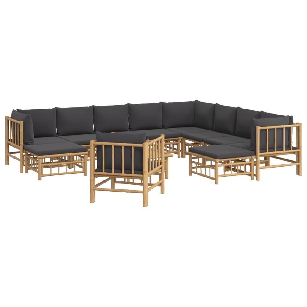 12 Piece Patio Lounge Set with Dark Gray Cushions Bamboo at Set Shop and Smile