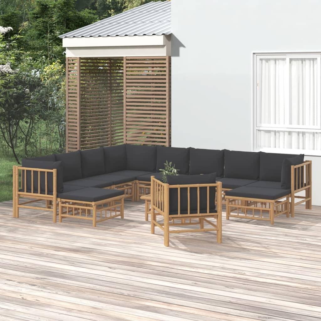12 Piece Patio Lounge Set with Dark Gray Cushions Bamboo at Set Shop and Smile