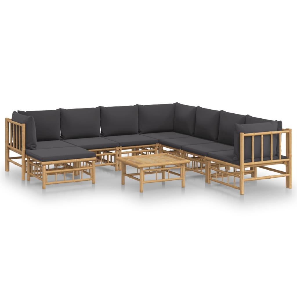 9 Piece Patio Lounge Set with Dark Gray Cushions Bamboo at Set Shop and Smile