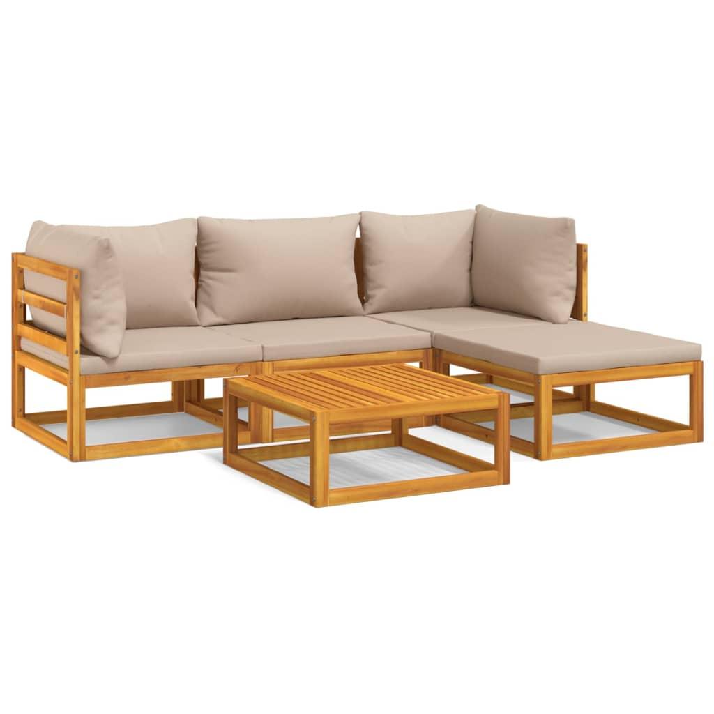 5 Piece Patio Lounge Set with Taupe Cushions Solid Wood at Set Shop and Smile