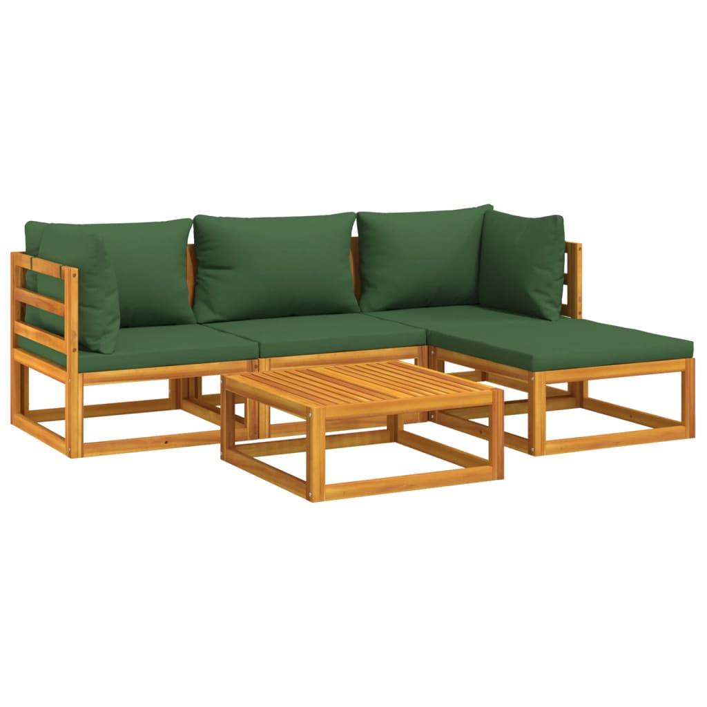 5 Piece Patio Lounge Set with Green Cushions Solid Wood at Set Shop and Smile