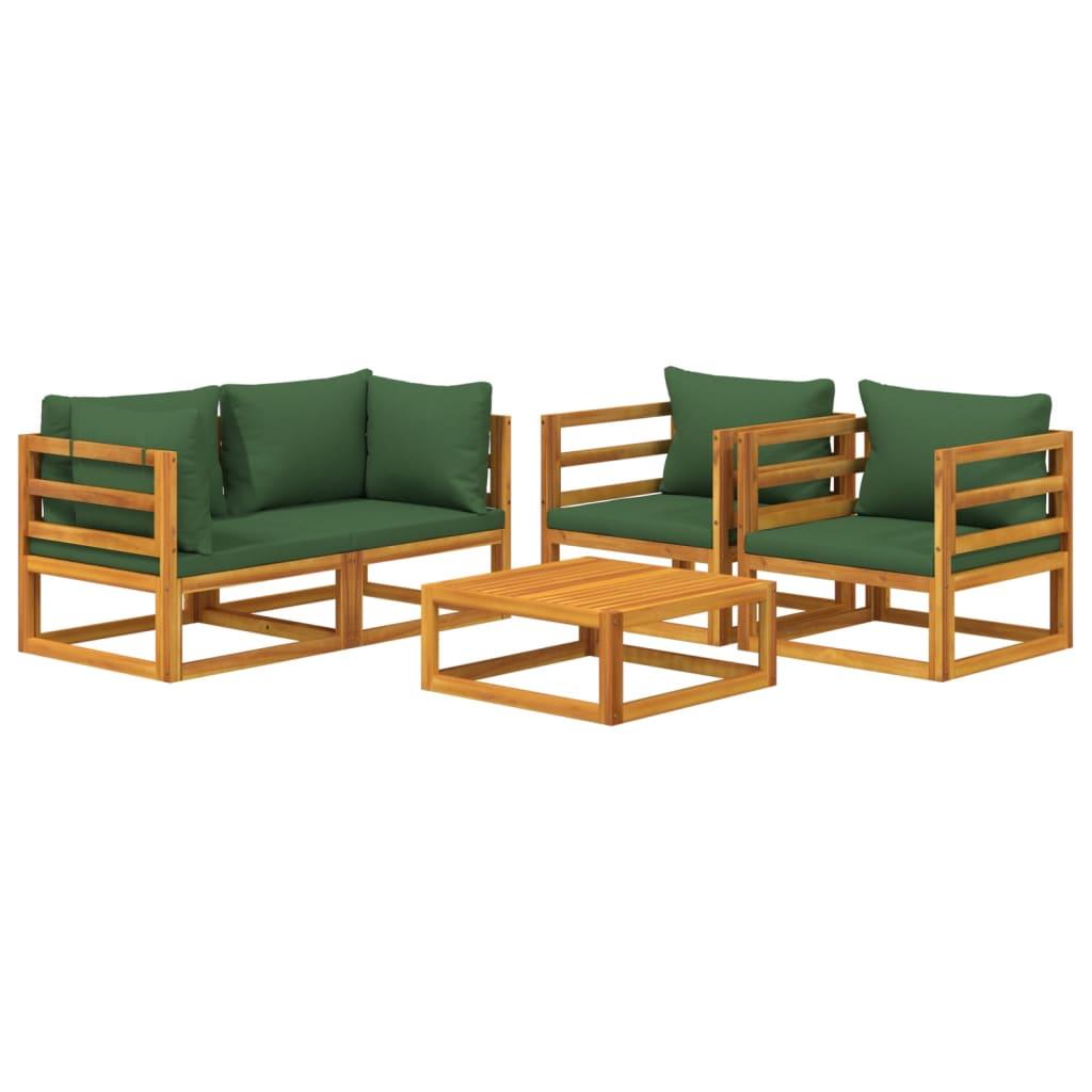 5 Piece Patio Lounge Set with Green Cushions Solid Wood at Set Shop and Smile