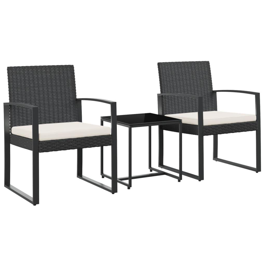 3 piece Patio Dining Set with Cushions Black PP Rattan at Set Shop and Smile