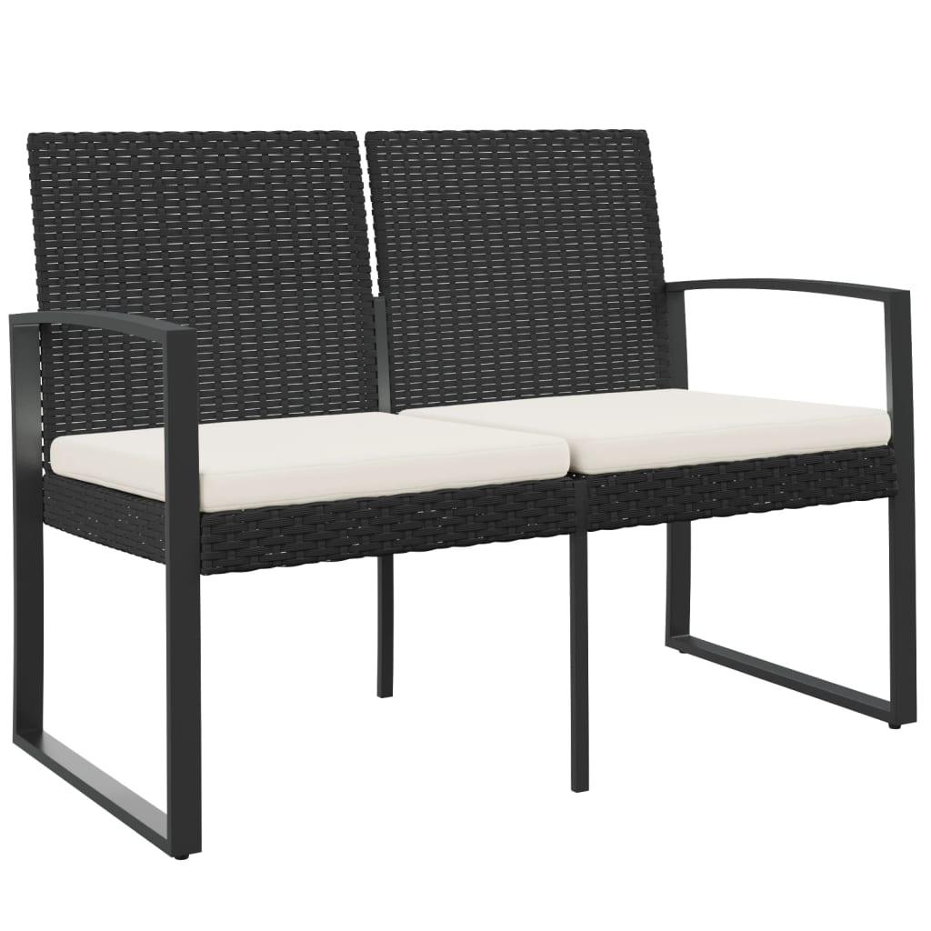 2-Seater Patio Bench with Cushions Black PP Rattan at Set Shop and Smile