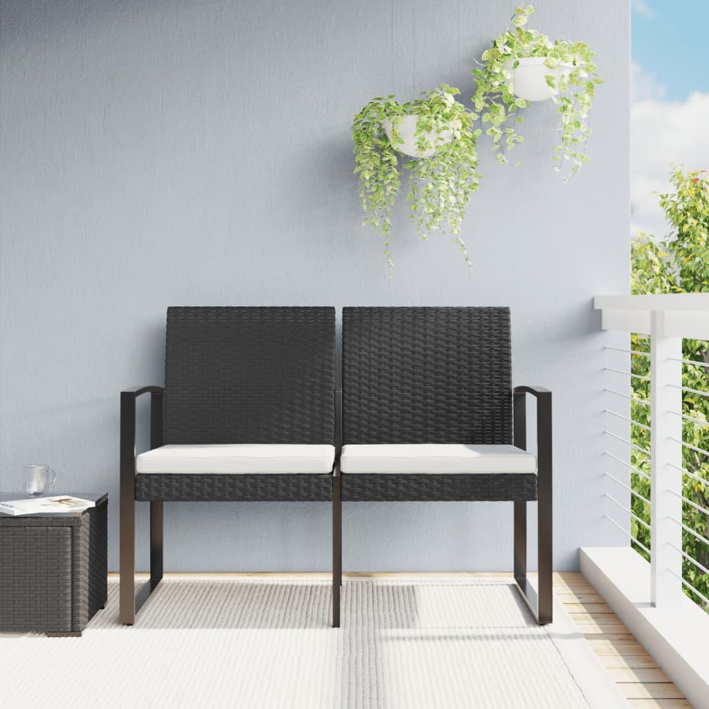 2-Seater Patio Bench with Cushions Black PP Rattan at Set Shop and Smile