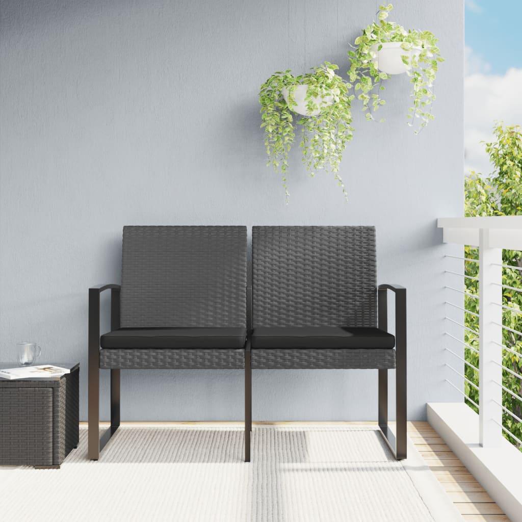 2-Seater Patio Bench with Cushions Dark Gray PP Rattan at Set Shop and Smile